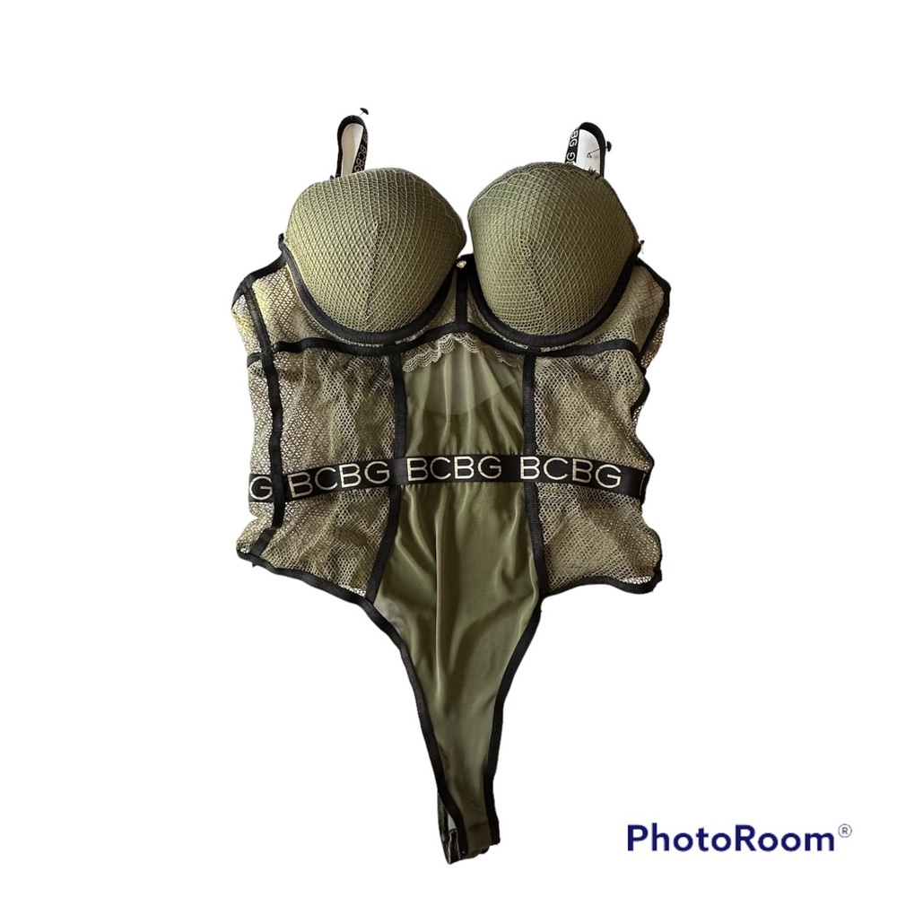 BCBG BCBGeneration Olive green lingerie bodysuit tank top tee bra Size XL